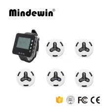 Mindewin Беспроводная система подкачки вызова 1 шт. M-W-1 ресивер наручные часы хост+ 5 шт. M-K-4 Кнопка передатчика вызова 433 МГц для отеля