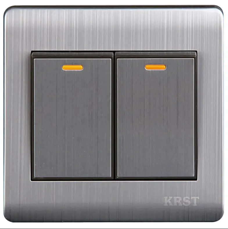 

Wall Switch 2 Gang 1 Way 86Type Brushed Stainless Steel Switch Panel 10A AC110-250V