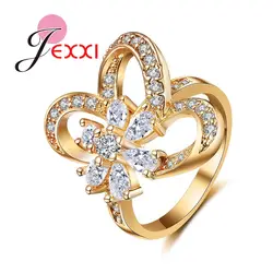 Jexxi полые Дизайн с красивым Цирконий цветок Для женщин Обувь для девочек очаровательные желтое золото свадебные Обещание Кольца