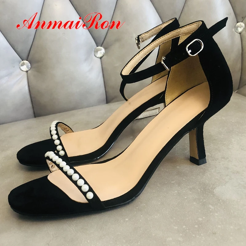 

ANMAIRON 2019 Kid Suede Basic Party High Heels Sandals Women Buckle Strap Solid Fashion Womens Shoes Size 34-43 LY2169