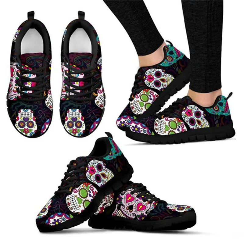 THIKIN Sugar Skulls/обувь с принтом; женские модные кроссовки; женская обувь на плоской подошве со шнуровкой; удобная обувь на плоской подошве