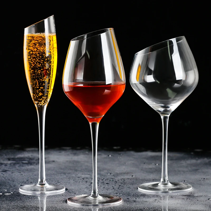 

Oblique mouth red wine glass champagne glass creative Burgundy Bordeaux wine goblet glass cup Bar restaurant drinking utensils