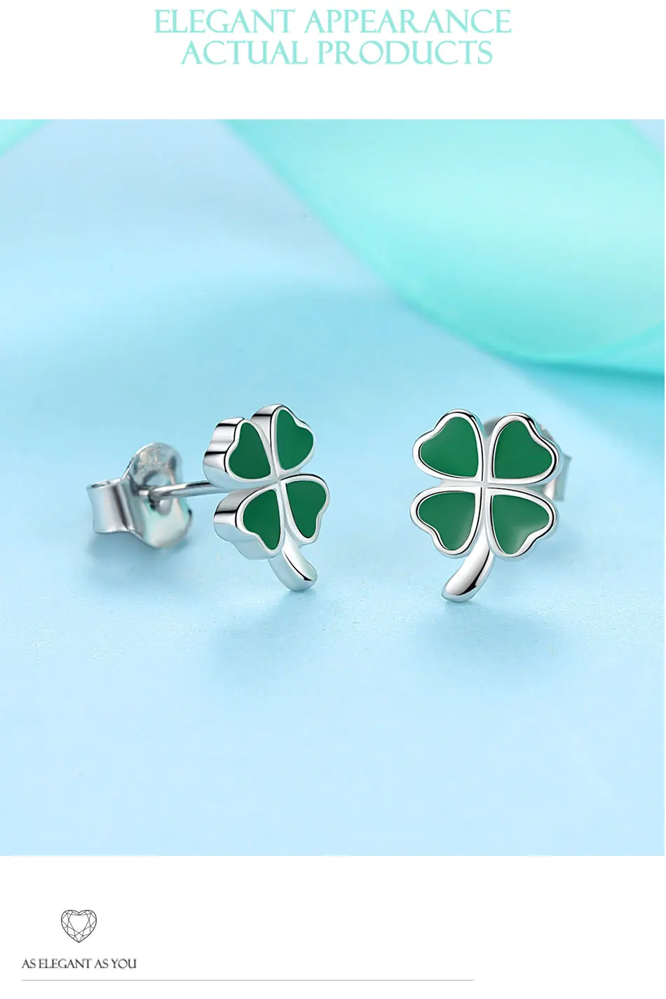 ELESHE, зеленые эмалированные серьги с четырехлистным клевером ...