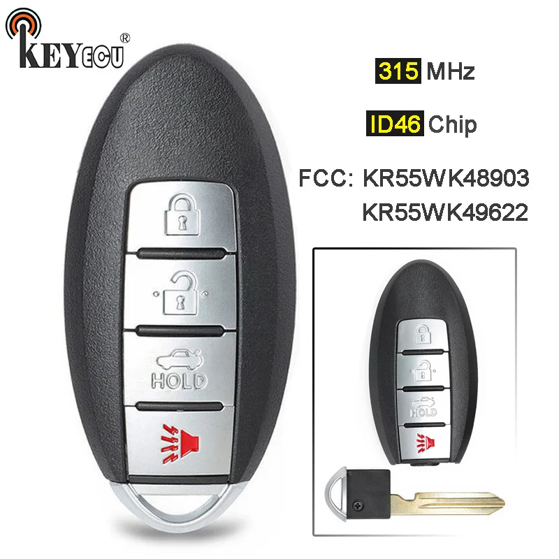 KEYECU 315 МГц ID46 чип KR55WK49622/ KR55WK48903 БЕСКЛЮЧЕВОЙ дистанционный ключ 3 + 1 4 кнопки для Nissan