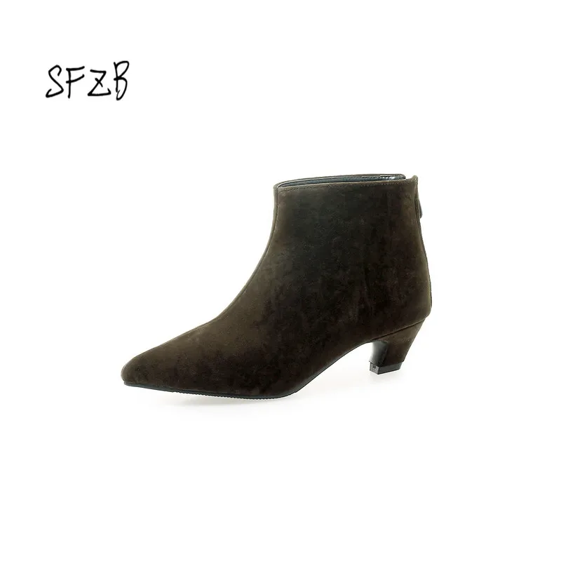 

SFZB Women Boots Flock/PU Black High Heel Ankle Boots Synthetic/PU Black Concise Out Door Ladies Shoes Size 34-46