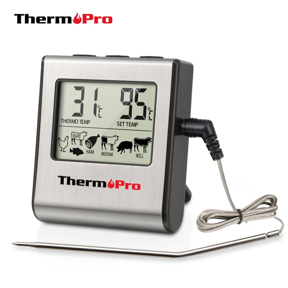 Thermopro TP16 ЖК-цифровой Кухонный Термометр для приготовления мяса для гриля, печи, курильщика, часы с таймером