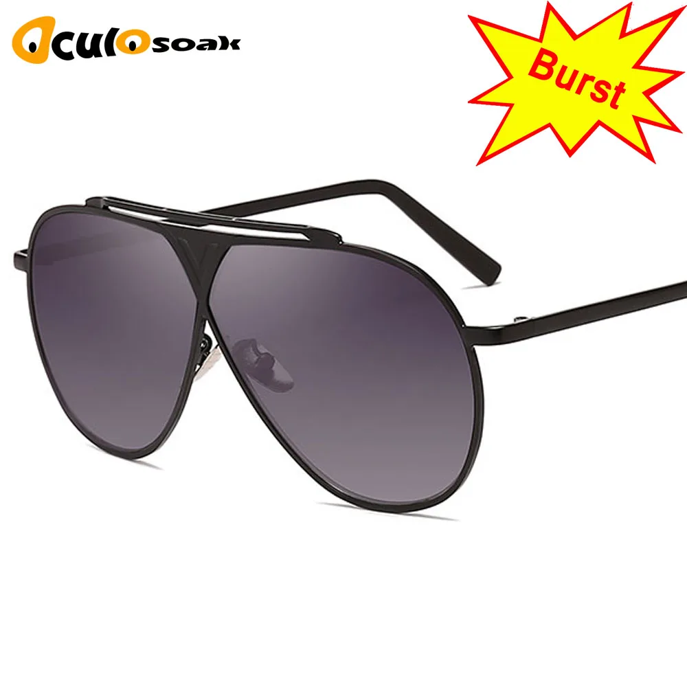 2019 Brand Designer Men Oversized Pilot Sunglasses One Piece High Quality Goggles for Women Metal Frame Driving UV400