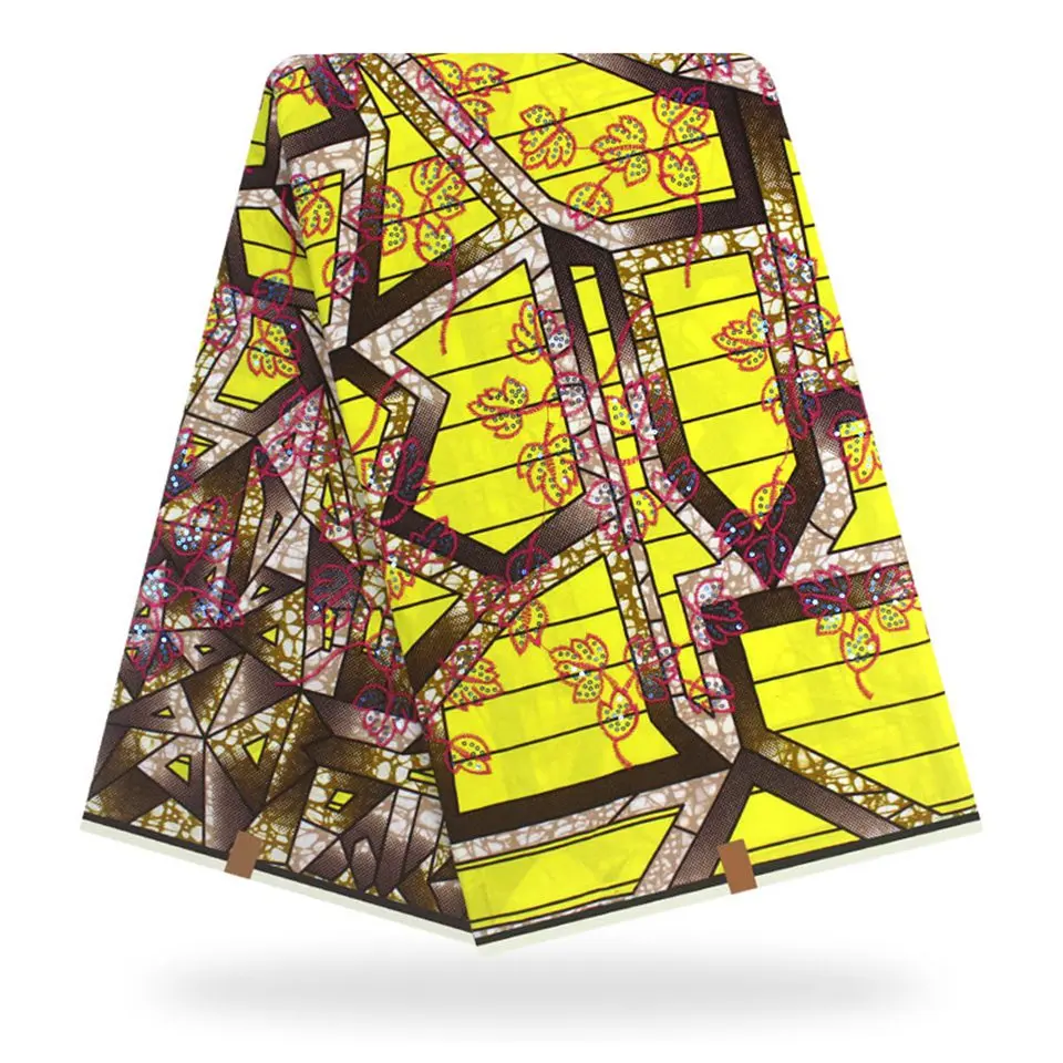 

Latest African Fabrics 100% Cotton Batiki Wax Prints Kitenge/Pagnes/Kikwembe Embroidered Sequins YXL-3