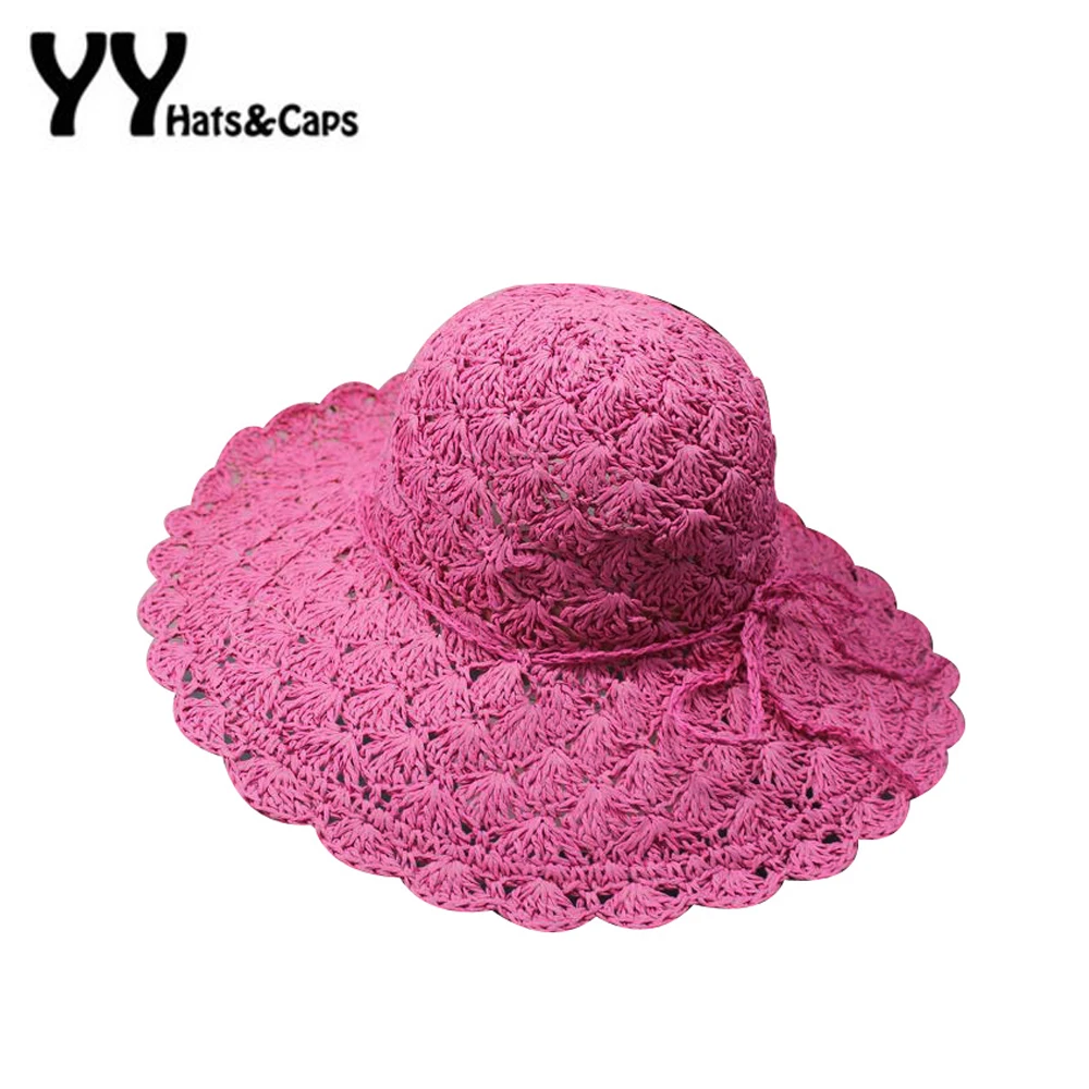 

Band New Women Straw Sun Hats Crochet Hollow Dome Summer Cap Girls Wide Brim Foldable Sunhat Fashion Beach Hat YY60170