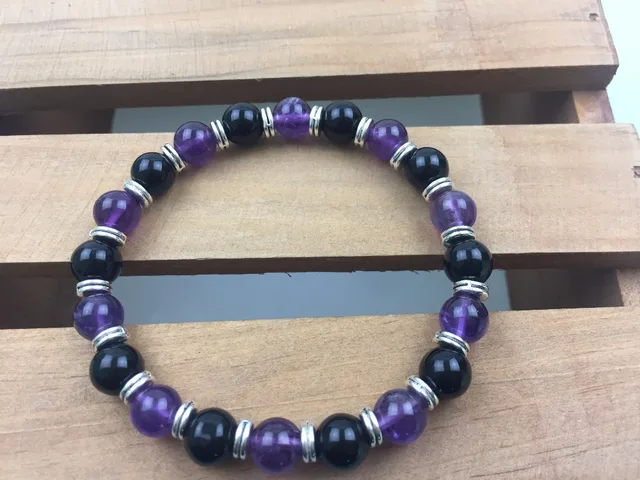 Natural Stone Round Bead Bracelet Black Onyx Purple Quartz Natural Stone Round Bead Bracelet Black Onyx Purple Quartz Men S Sports Bracelets Mala Beads