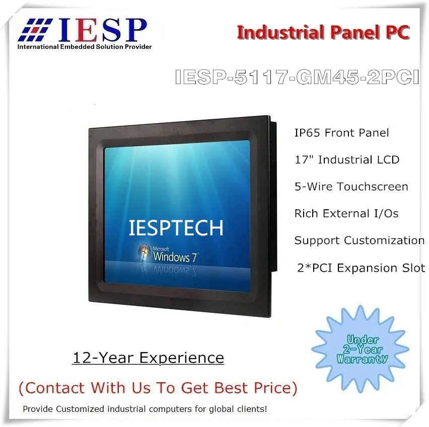 

17" industrial touchscreen panel PC, with 2 * PCI Expansion Slots, Core 2 Duo Processor, 4GB RAM, 120GB SSD, 2GLAN, 5*RS232