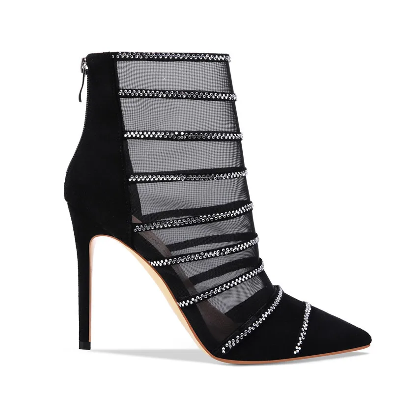 Onlymaker/женские ботильоны с острым носком и заклепками; модельные ботинки на высоком каблуке с боковой молнией; Цвет Черный