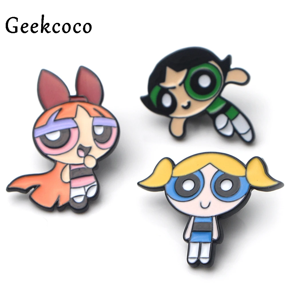 Powerpuff девушки мультфильм цинкового сплава шпильки значки para рубашка сумка Одежда Кепка рюкзак броши для обуви значок украшения J0136