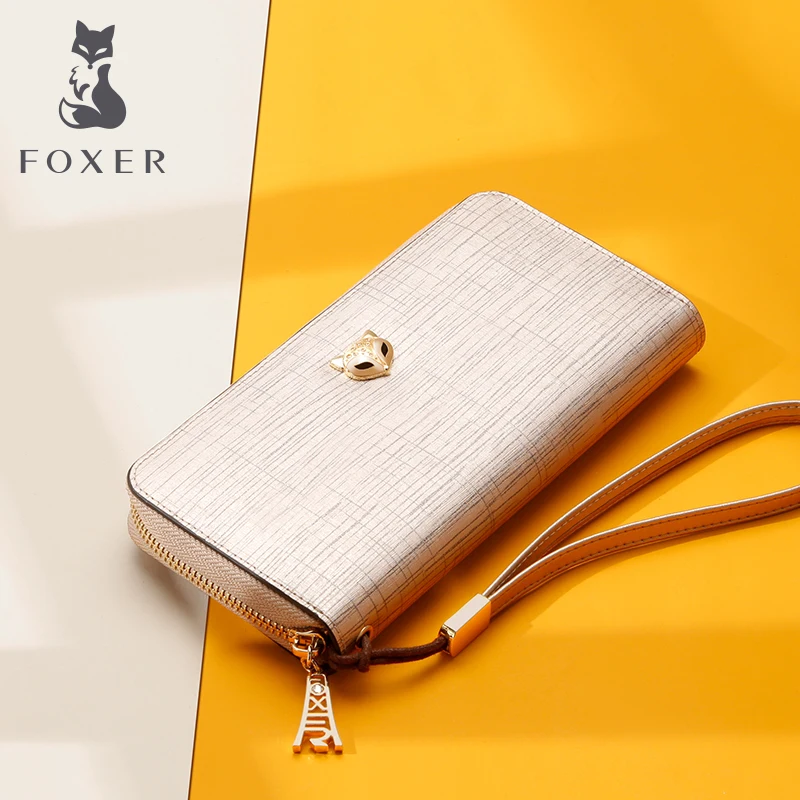 

FOXER Brand Women Fashion Leather Long Wallet Lady Clutch Purse Cellphone Bag With Wrist Strap Exclusive Design Wallets