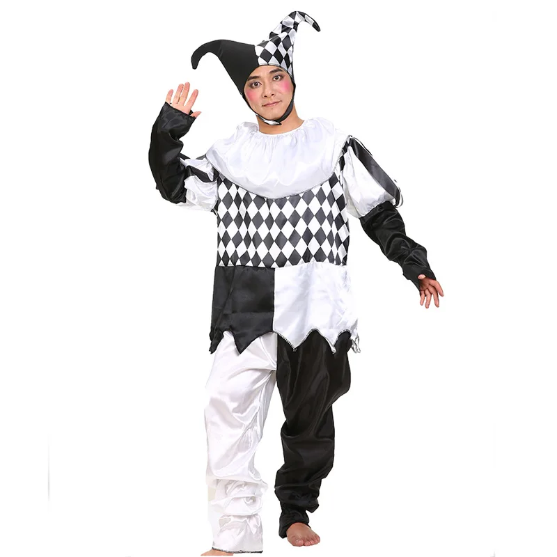 Черный белый девичий Арлекин крутой клоун нарядное платье костюм на Хэллоуин для мужчин и женщин