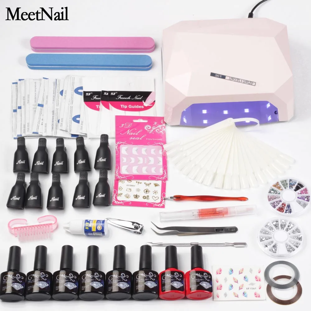 

Manicure Set 6w/36w LED Lamp Nail Gel Polish Set Kit Base Gel Top Coat Remover Wraps 8ml Nail Art Kits Files Diy Nail Tools Sets