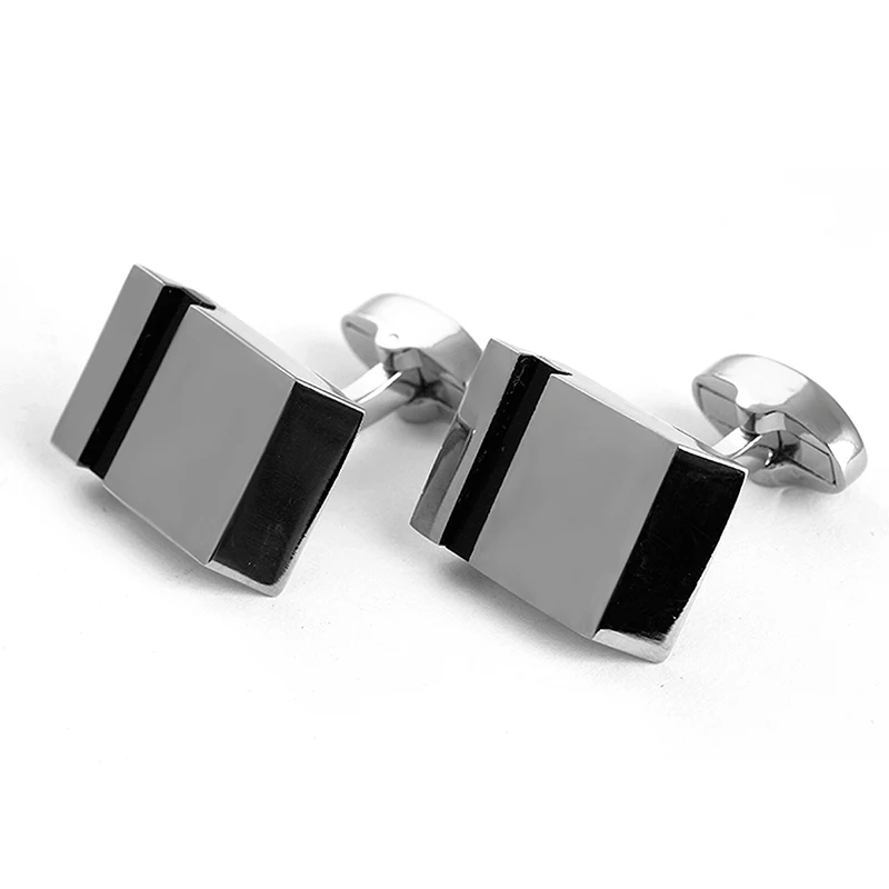 

Simple Design Sliver Plated And Black Stone Square Cufflinks For Men's Shirts Cufflinks Abotoaduras Jewelry