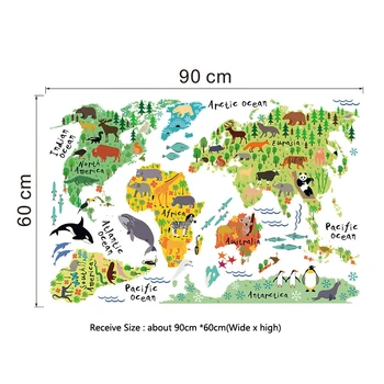 Colorful Animal World Map Vinyl Wall Sticker For Kids Room Home Decor 3D Decals creative Pegatinas De Pared Living Room Stickers 2