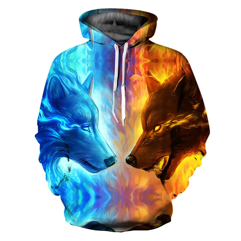 

Ice Fire Wolf Hoodies Hisper 3D Men Women Sweatshirts Fashion Pullover Autumn Tracksuits Harajuku Hooded Coat Casual Animal 5XL