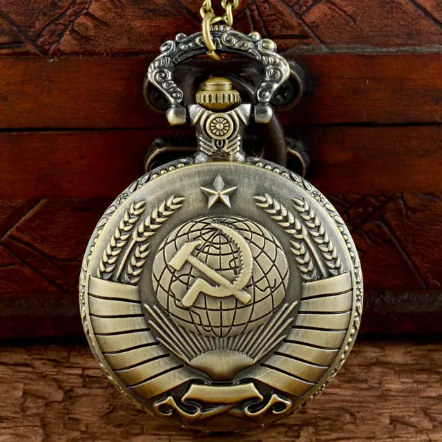 New Arrivals USSR Soviet Badges Sickle Hammer Quartz Pocket Watch with Chain Ret New Arrivals USSR Soviet Badges Sickle Hammer Quartz Pocket Watch with Chain Ret
