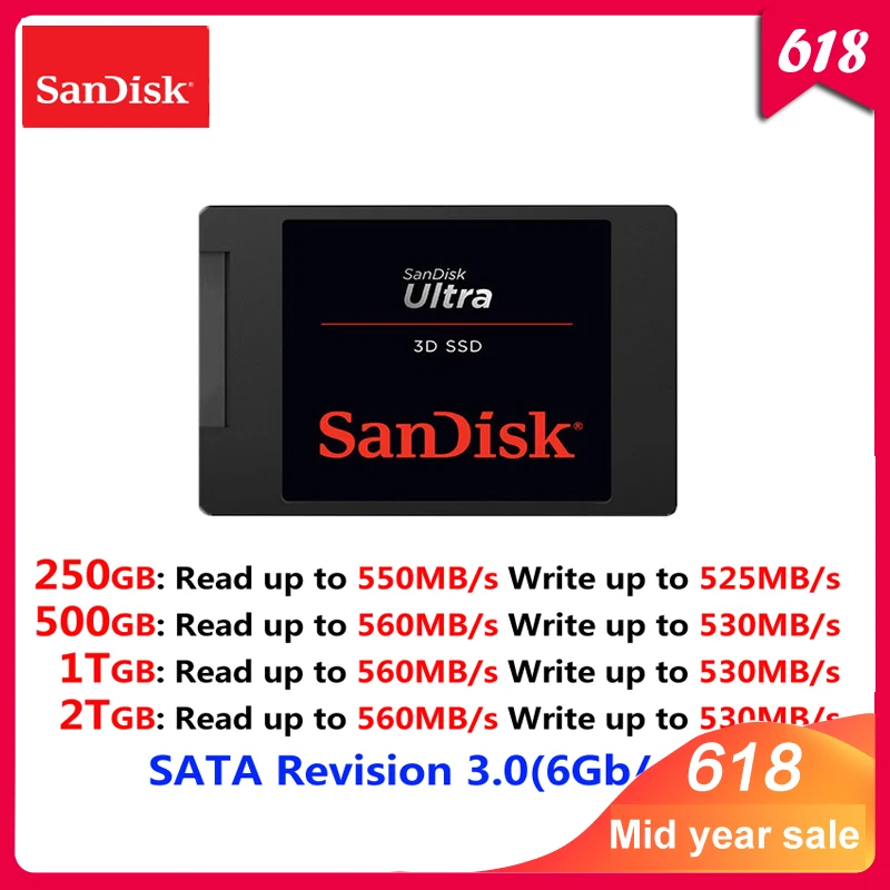 

100% Sandisk ULTRA 3D Internal Solid State 250GB 500GB 1TB 2TB 560MB/s Disk Hard Drive SATA Revision 3.0 SSD for Lapton Desktop