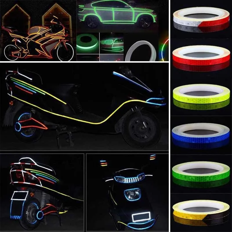 1 CM * 800 CM pegatinas reflectantes de bicicleta MTB bicicleta motocicleta cinta adhesiva fluorescente advertencia de seguridad accesorios de ciclismo