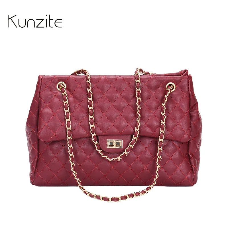 

KUNZITE Brand Women Plaid Handbag High Quality PU Leather Female Tote Bag Large Capacity Black Messenger Bag Portable Bag Bolsas