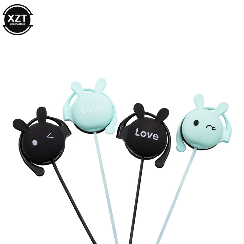 3.5mm Cute Earphone Rabbit Cartoon Stereo 3.5 jack Headphone with Ear-hook Sports Headset for Girls Kids Gift Mobile Phone Mp3