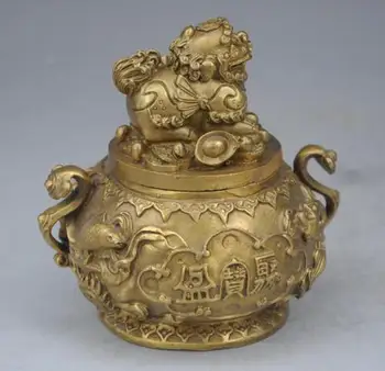 

Chinese Brass Pi Xiu Beast Unicorn Fly Money treasure bowl Sculpture Statue