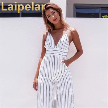 

Laipelar New Fashion Women Ladies Clubwear V Neck Striped Playsuit Loose Party Jumpsuit Trousers Women Sexy Clothes