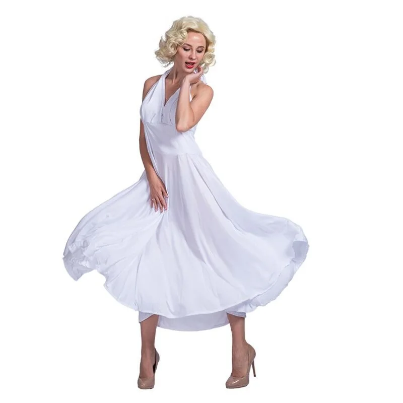 Для взрослых пикантные Deluxe Мэрилин Монро белое платье костюм летние платья для вечеринок Vestidos Femininos роскошный комплект