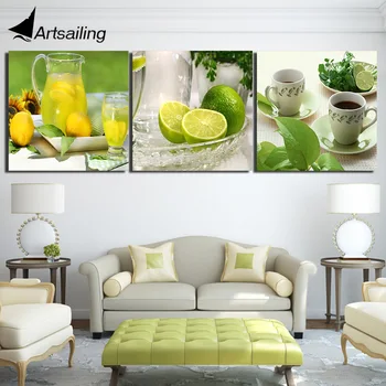 

ArtSailing 3 panel Canvas wall art Lemon Coffee modern painting home decoration picture for living room poster YA394D