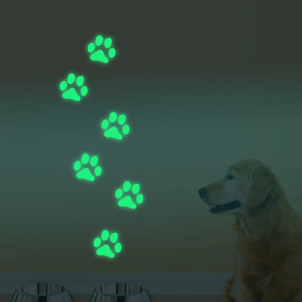 DIY Bedroom Living Room Children Room Luminous Stickers Dog Paw Prints