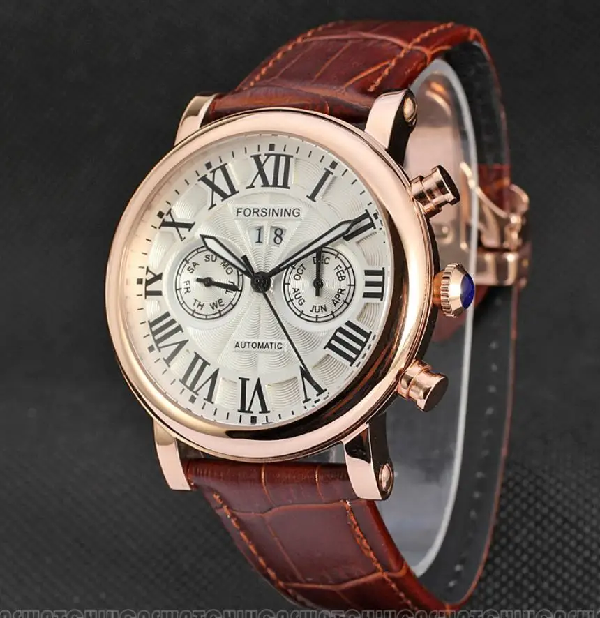 Новые часы мужской роскошный бренд часов Forsining высококачественные автоматические механические часы из натуральной кожи Relogio Masculino - Цвет: rose white