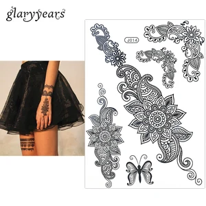 1 шт. модные быстрая водостойкая Татуировка женский, черный украшения хной кружева BJ014 Sexy Secret боди арт цветок временные татуировки Стикеры - изображение