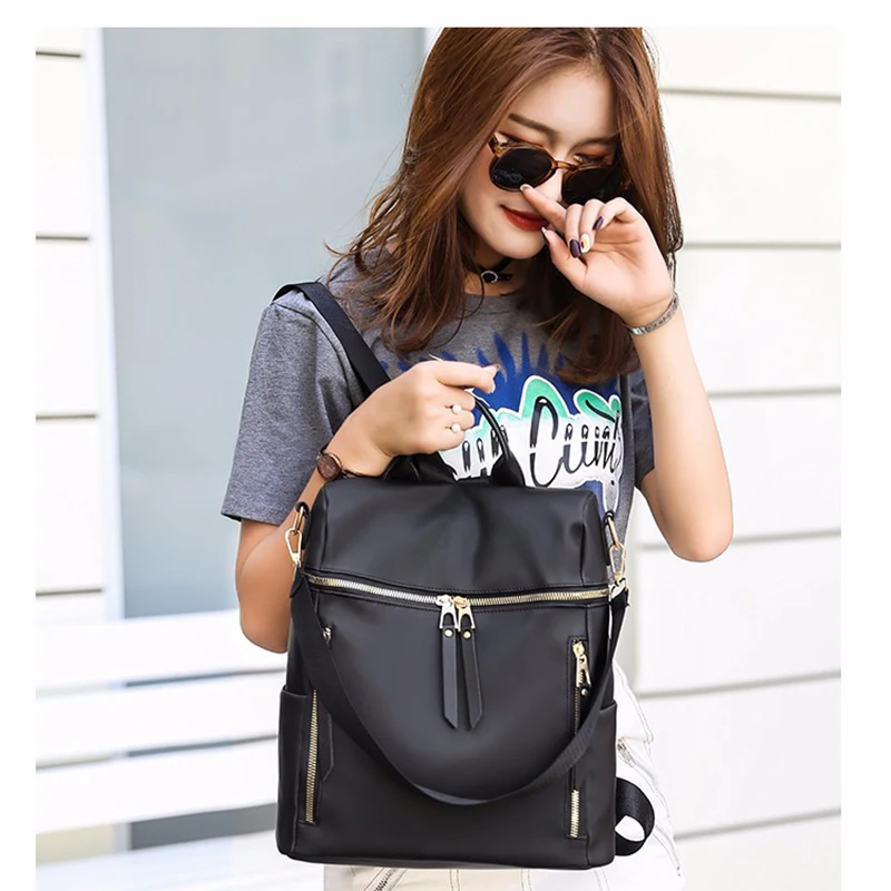  Casual Women Multi-function Bag Waterproof Simple Female Large-capacity Backpack PU Leather Black G - 32974937784