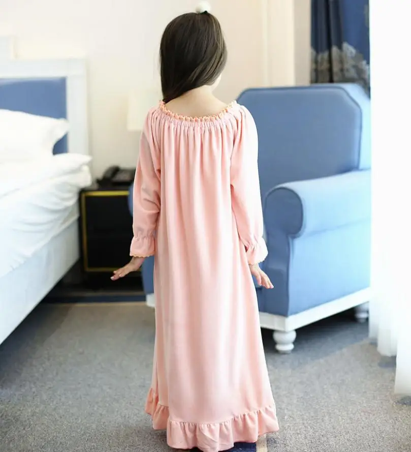 Spring Children's Nightgown Baby Girls Clothes Gold Velvet Kids Sleepwear Vintage Princess Home Wear Long Sleeve Pajamas Y338