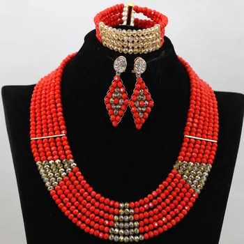 

Popular Red African Beads Jewelry Set for Women Chubky Crystal Nigerian Wedding Bridal Jewellery Set Gift Free Shipping QW449