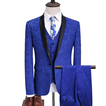 

3 Pieces Sets Blazers Jacket Pants Vest Suits / 2018 Fashion New Men's Casual Boutique Flower Suit Trousers Waistcoat Set
