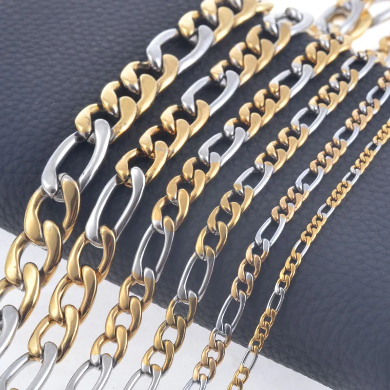 Stainless Steel Necklace 3.0mm-7.5mm Vintage Figaro Chains Women Silver Gold Color Tone