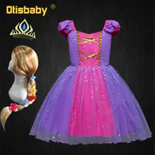 Дети Принцесса парик Рапунцель летнее платье для маленьких девочек, Рапунцель и Платье Рапунцель праздники блеск платье-пачка для девочек костюм на Хэллоуин