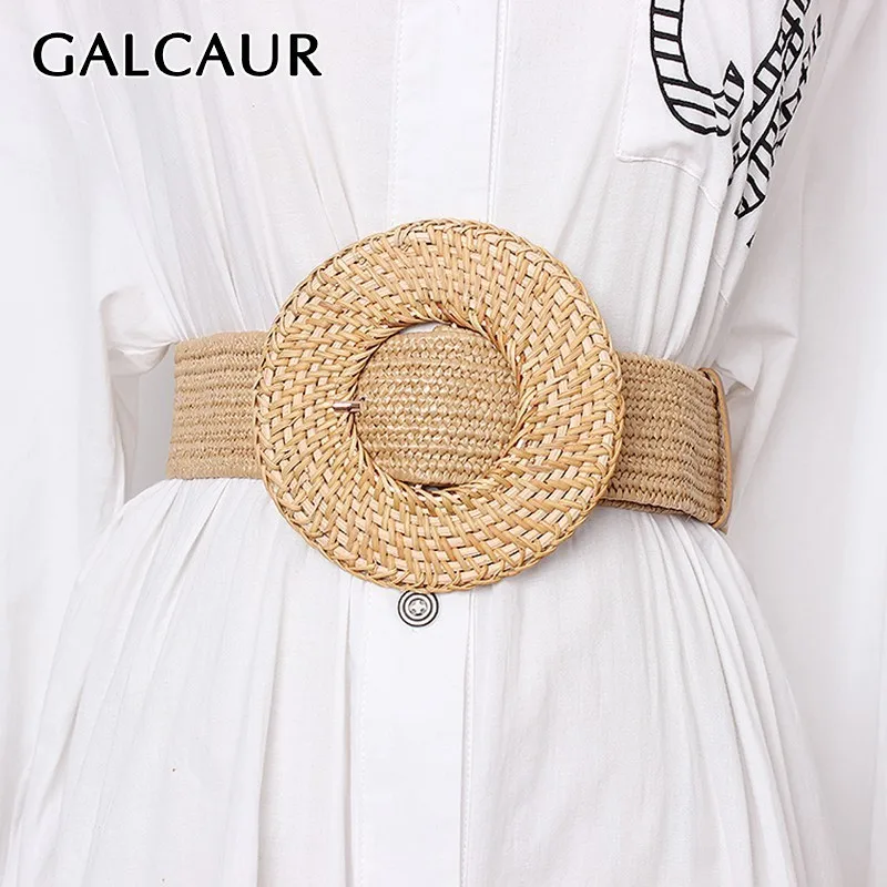 

GALCAUR Elegant Lage Size Linen Belt For Women Vintage Dresses Accessories Striped Belts Female Fashion New Tide 2019 Summer