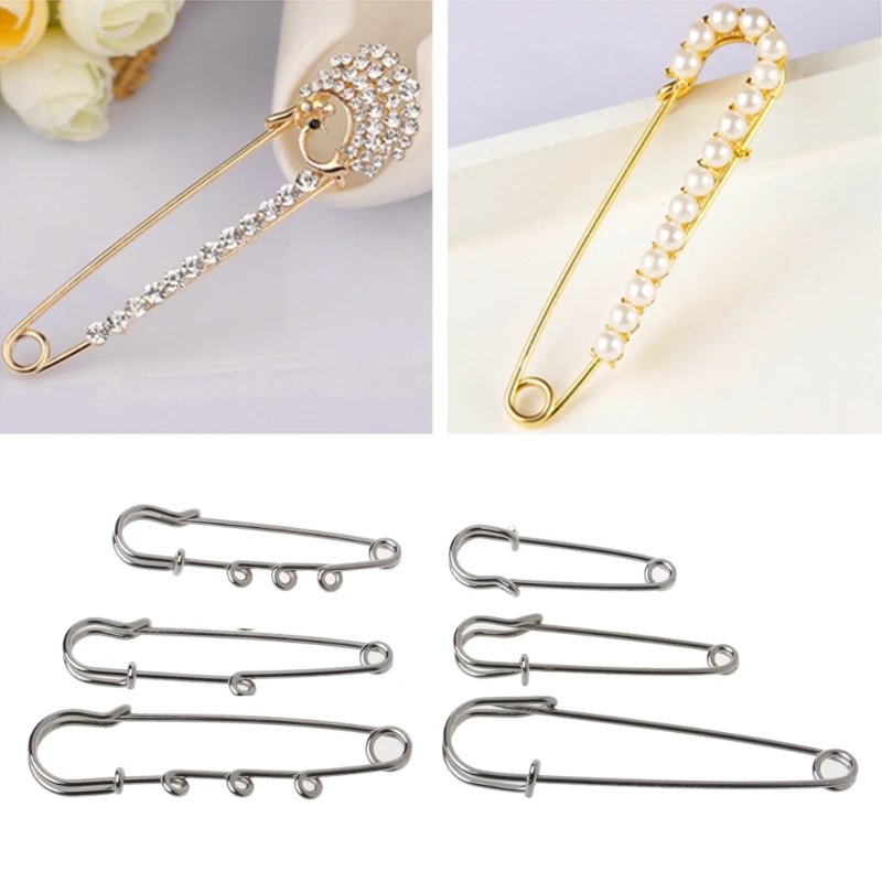 

10PCS Silver Brooch Findings Spring Lock DIY Looped Kilt Pins For Jewelry Making