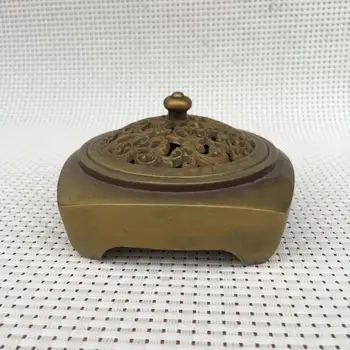 

Chinese old brass copper carving flower hollow out incense burner censer