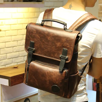 

051018 new hot man leather vintage backpack student school bag