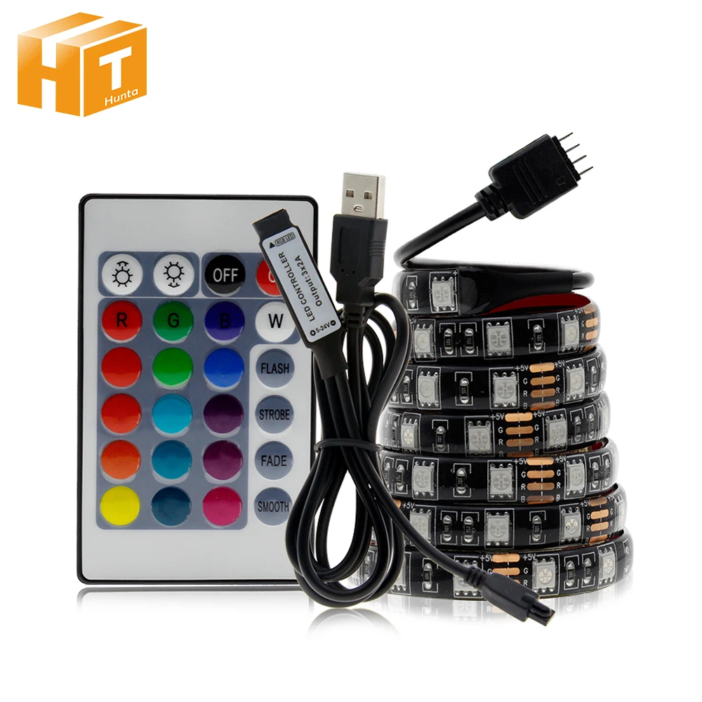 USB Светодиодная лента RGB DC5V гибкий светодиодный светильник RGB сменный цвет водонепроницаемая светодиодная лента 5050 50 см 1 м 2 м комплект