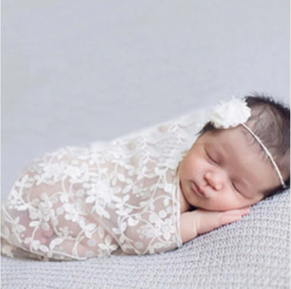 Для новорожденных, детей, девочек, кружевная Цветочный Принт шаль Одеяло головная повязка фото реквизит для фотосессии милое хлопчатобумажное одеяльце