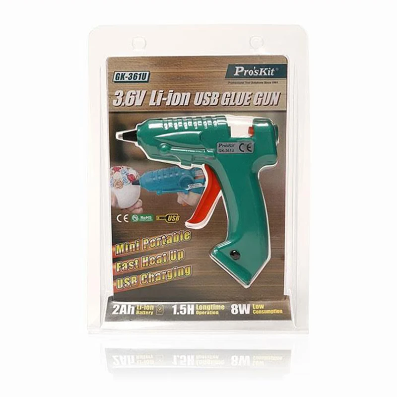 Pro'skit GK 361U 3 6 В литий ионный USB клеевой пистолет DIY термоплавкие клеевые палочки с
