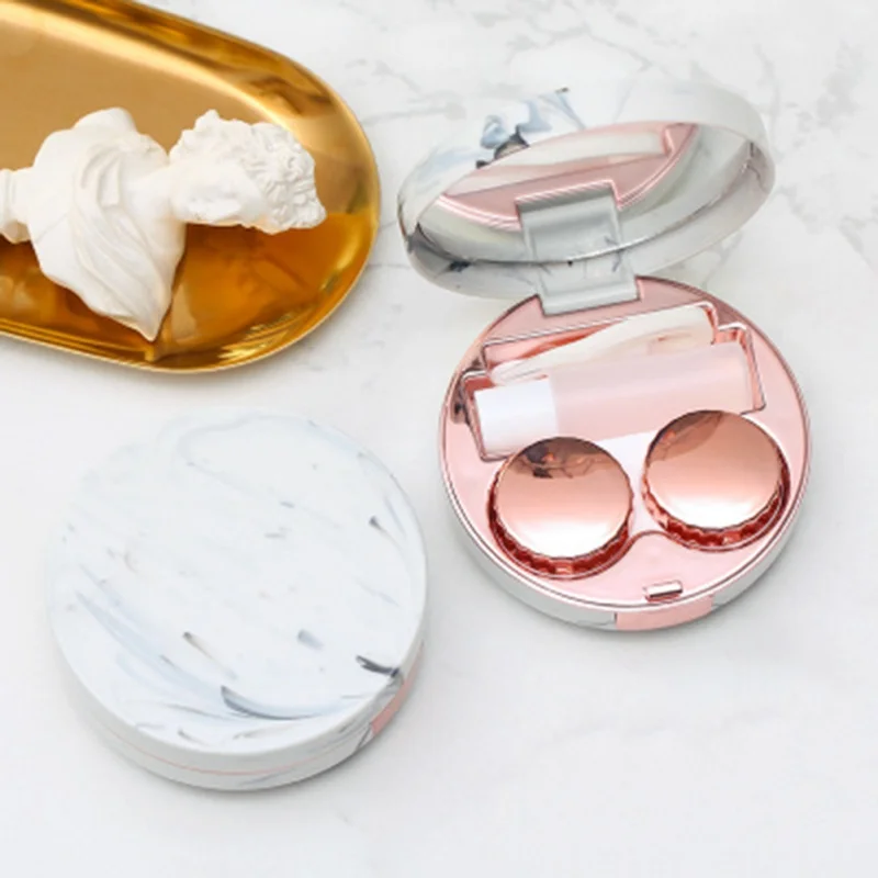 

Round Marble Contact Lens Case High-grade Beauty Glasses Care Liquid Box Portable for Girl Travel