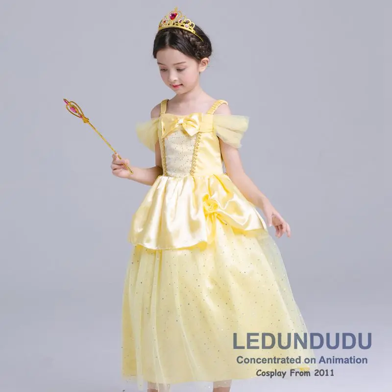 Hot Beauty and the Beast Cosplay Costume Girls Gorgeous Princess Dress Children Fancy Halloween Clothes Belle Princess Dress (6)